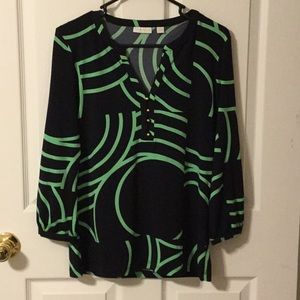 Blue & Green Geometric pattern blouse